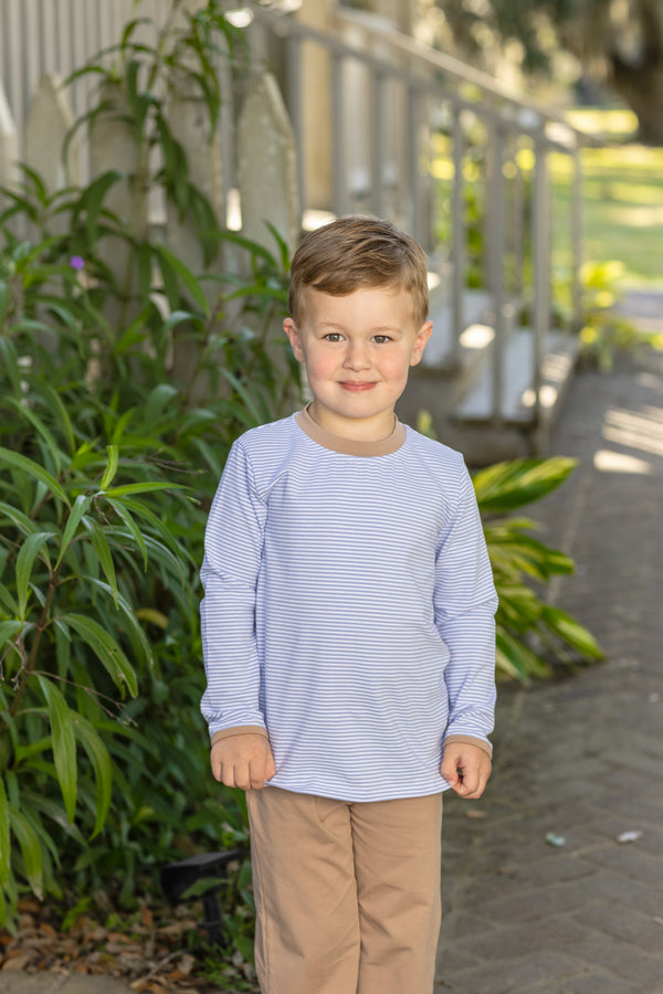 Miller Pant Set- Dusty Blue Stripe/Brown