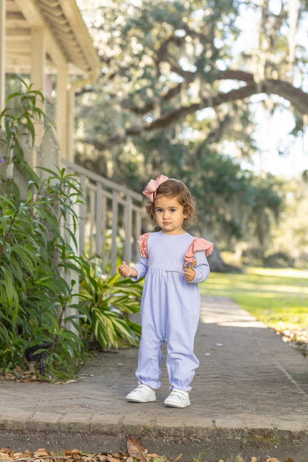 Madison Romper- Dusty Blue Stripe/Mauve