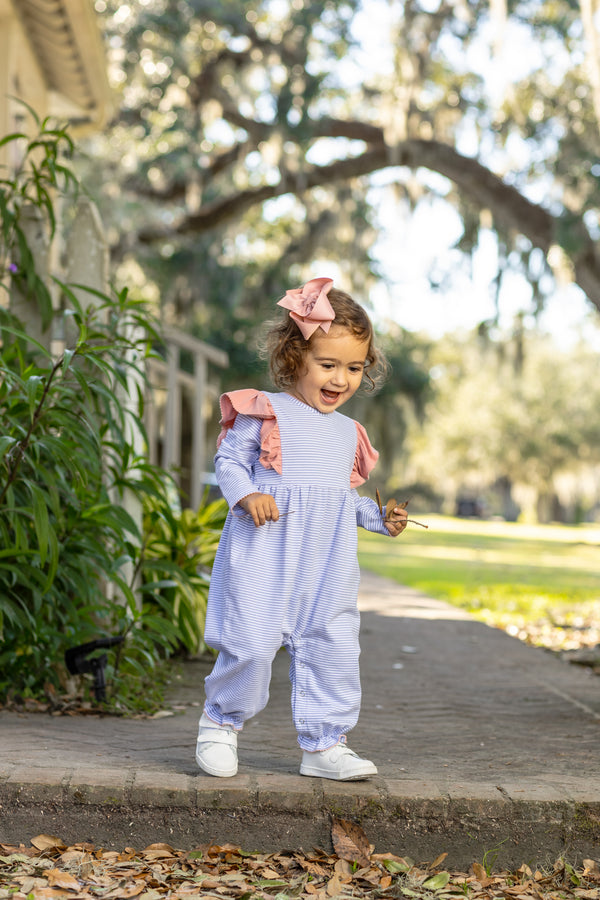 Madison Romper- Dusty Blue Stripe/Mauve