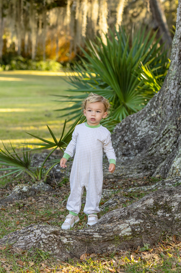 Miller Romper- Khaki Gingham/Sage