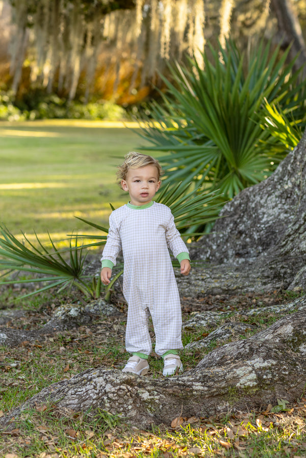 Miller Romper- Khaki Gingham/Sage