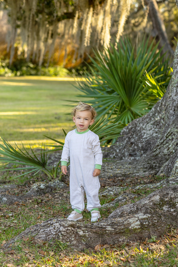 Miller Romper- Khaki Gingham/Sage