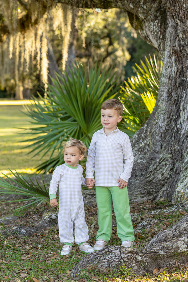 Miller Romper- Khaki Gingham/Sage