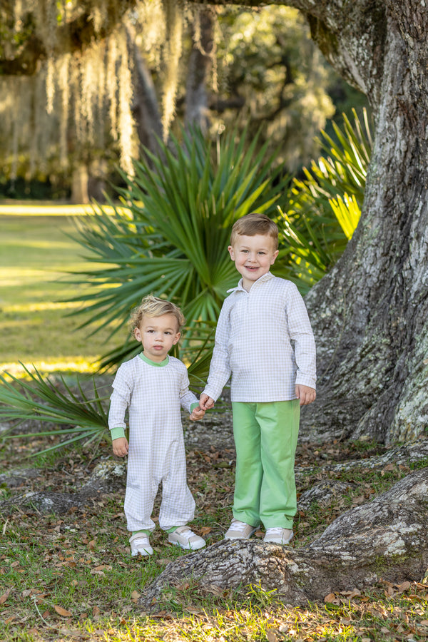 Tucker Pullover Set- Khaki Gingham/Sage