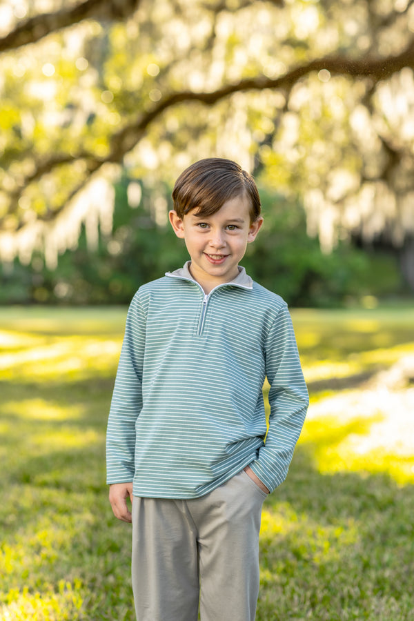 Tucker Pullover Set- Sage Stripe/Beige