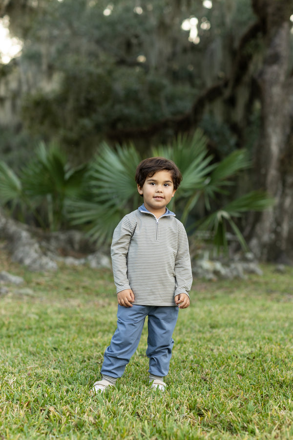 Tucker Pullover Set- Beige Stripe/Blue