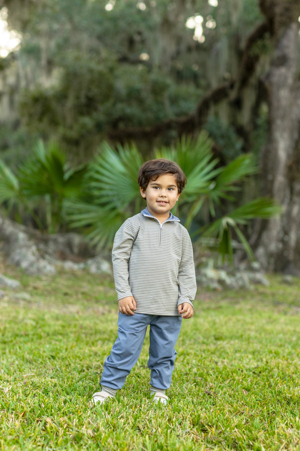 Tucker Pullover Set- Beige Stripe/Blue