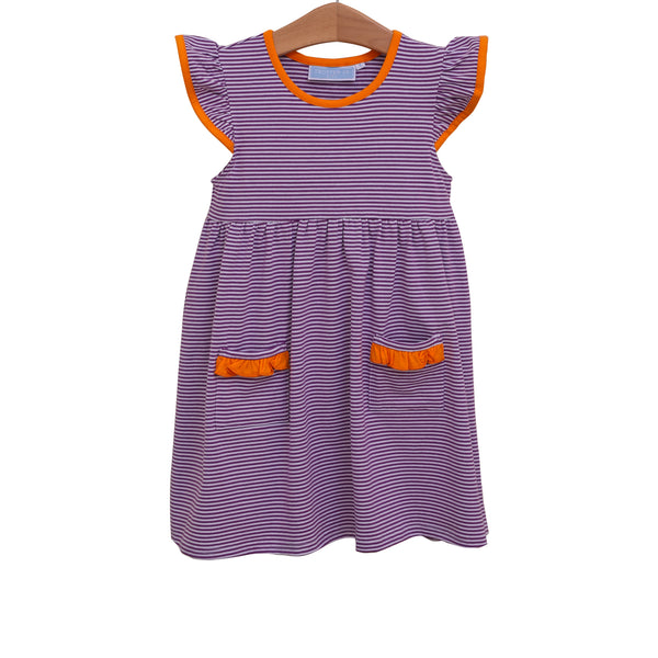 Lucy Game Day Dress- Purple Stripe/Orange