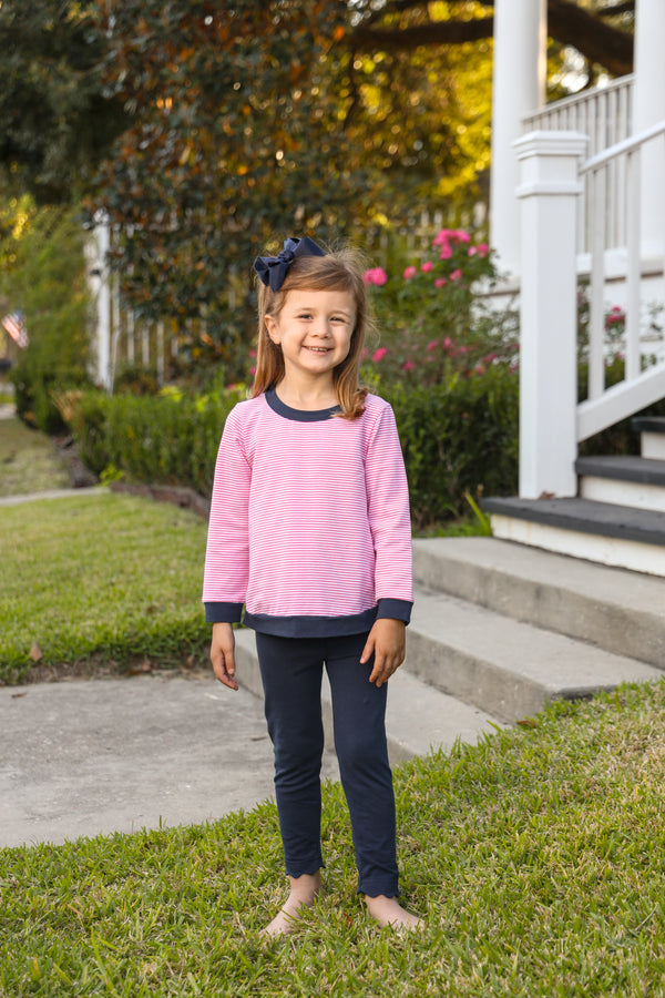 Reagan Pant Set- Pink Stripe/Navy