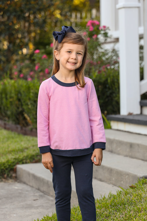 Reagan Pant Set- Pink Stripe/Navy