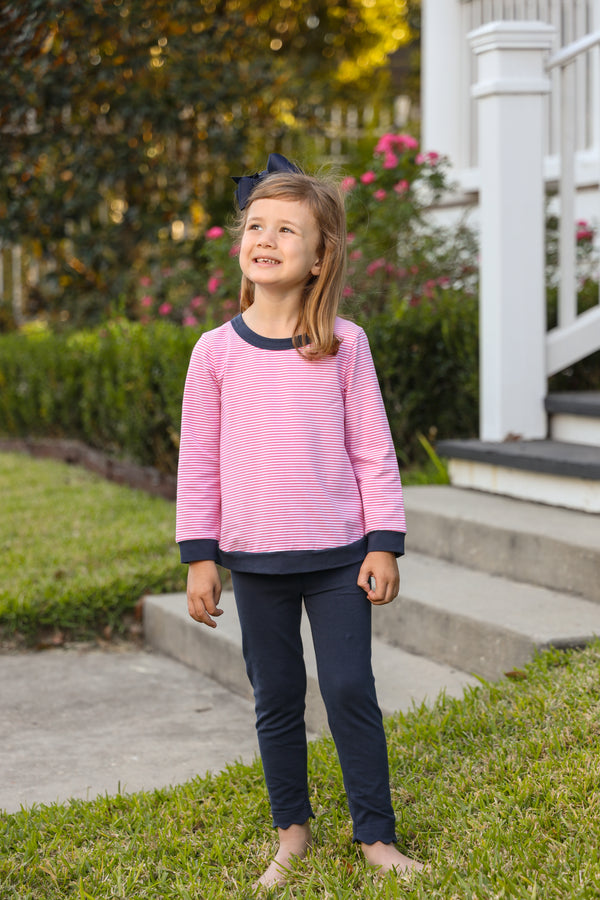 Reagan Pant Set- Pink Stripe/Navy