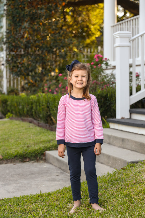 Reagan Pant Set- Pink Stripe/Navy