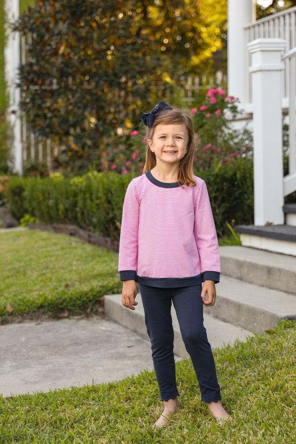 Reagan Pant Set- Pink Stripe/Navy