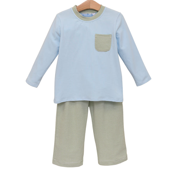 Preston Pant Set- Green Stripe/Light Blue