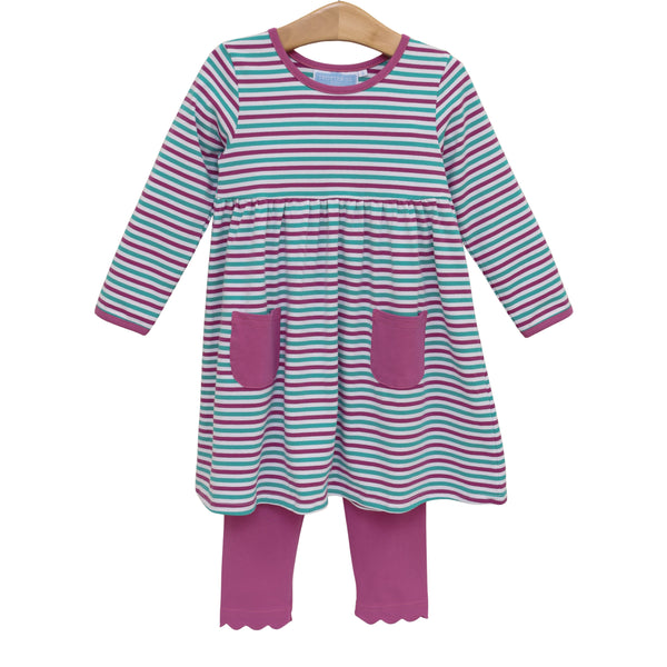 Annie Pant Set- Teal & Plum Stripe