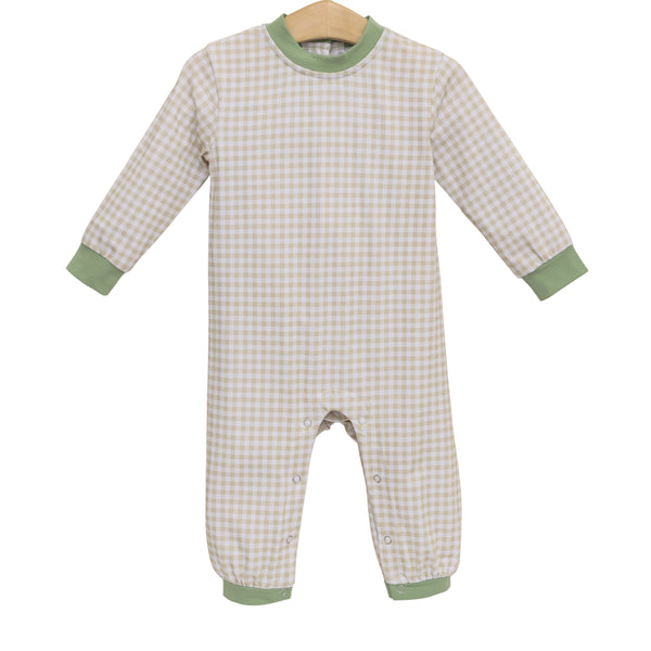 Miller Romper- Khaki Gingham/Sage