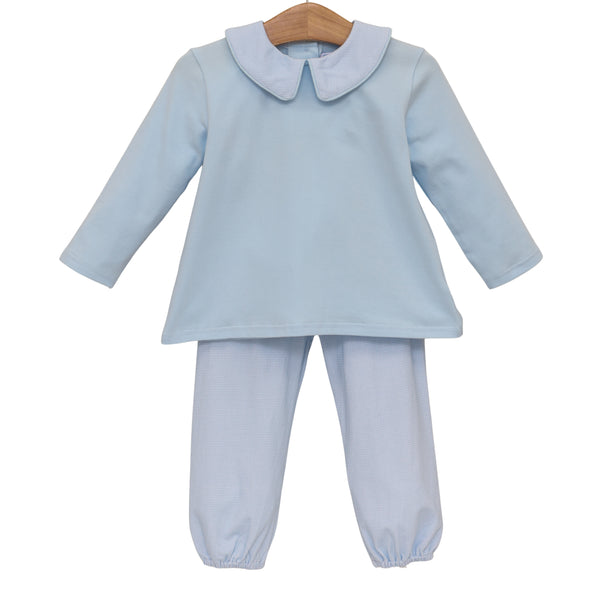 Archie Bloomer Pant Set- Light Blue Microgingham