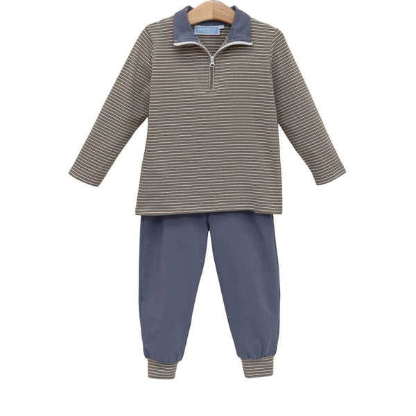 Tucker Pullover Set- Beige Stripe/Blue