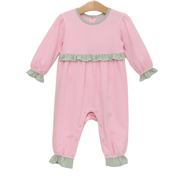 Mila Romper- Green Stripe/Light Pink