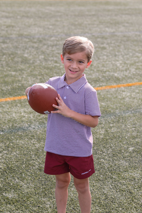 Henry Game Day Polo- Maroon Stripe