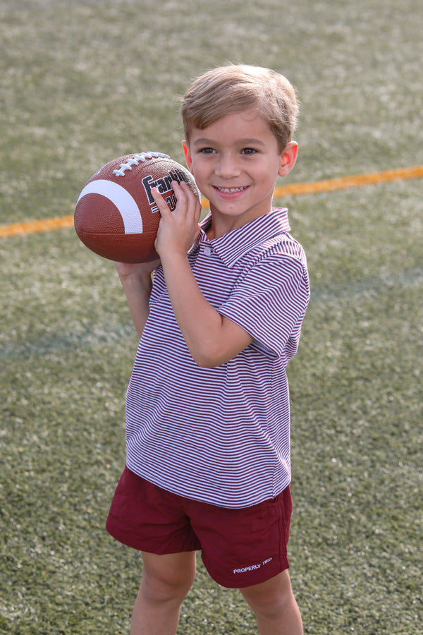 Henry Game Day Polo- Maroon Stripe