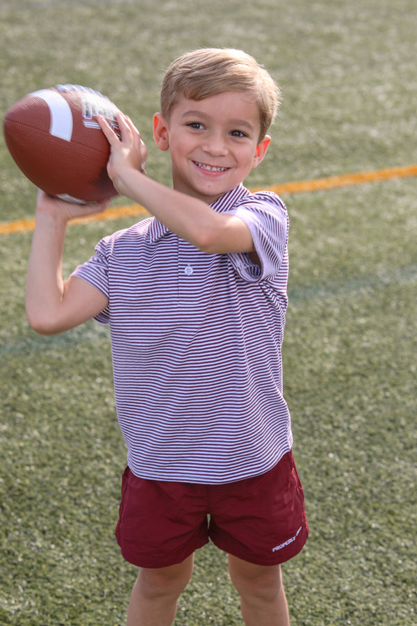 Henry Game Day Polo- Maroon Stripe