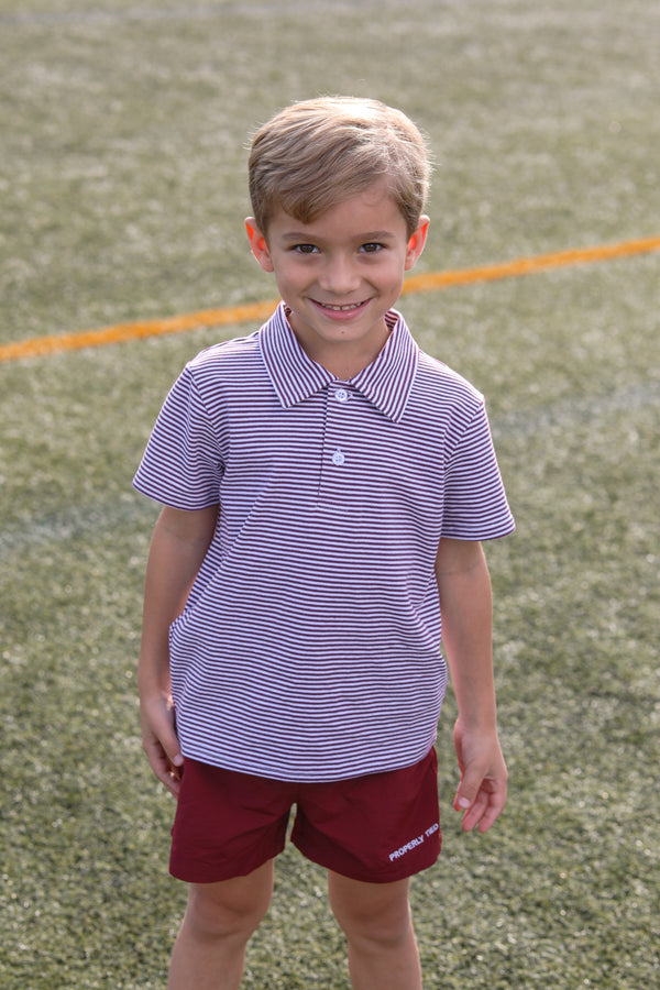 Henry Game Day Polo- Maroon Stripe