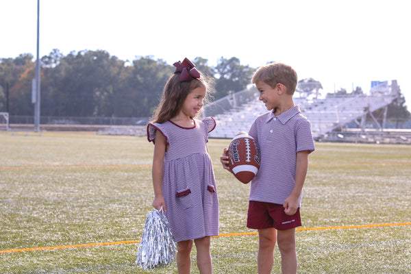 Henry Game Day Polo- Maroon Stripe
