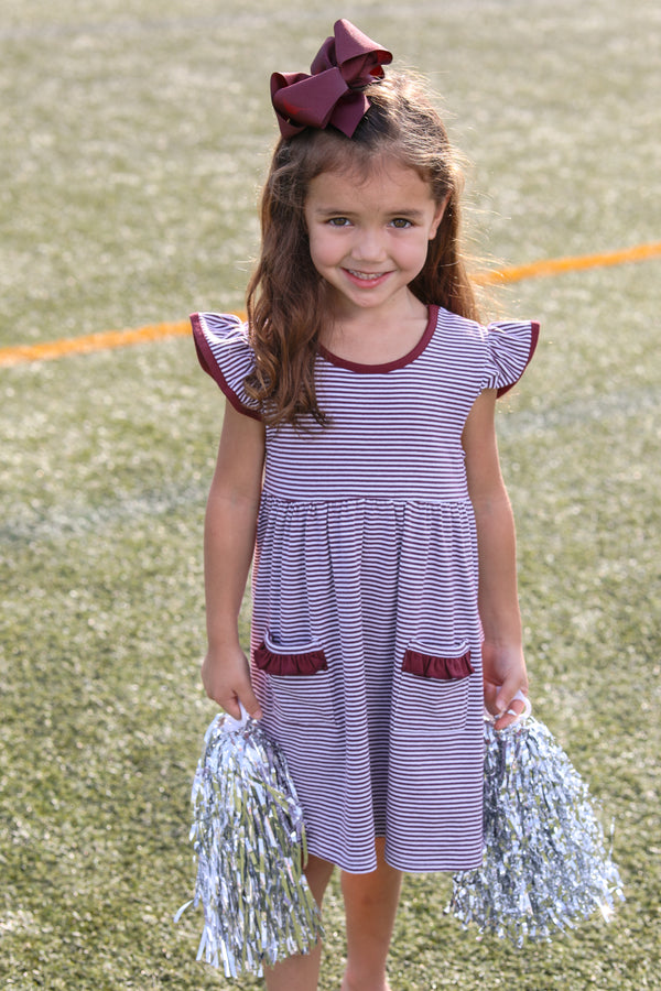 Lucy Game Day Dress- Maroon Stripe