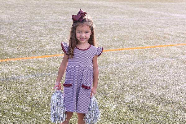 Lucy Game Day Dress- Maroon Stripe
