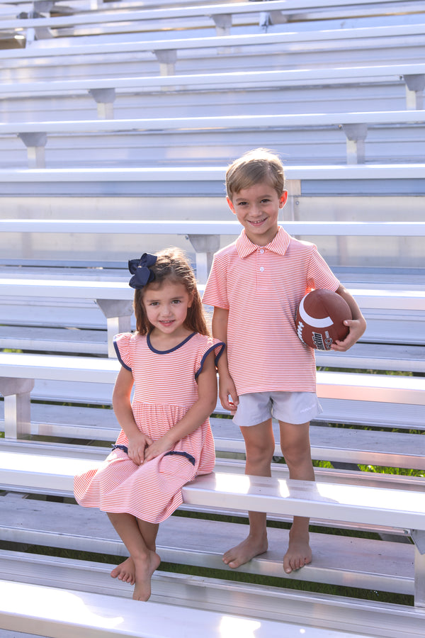 Lucy Game Day Dress- Orange Stripe/Navy