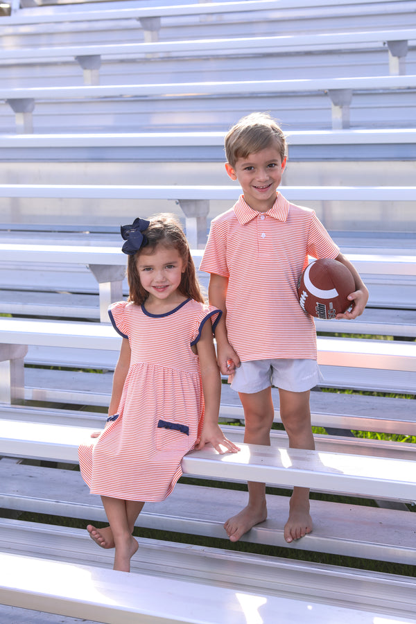 Lucy Game Day Dress- Orange Stripe/Navy