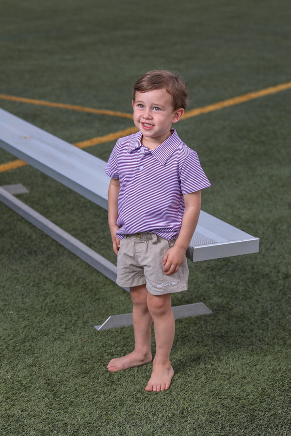 Henry Game Day Polo- Purple Stripe
