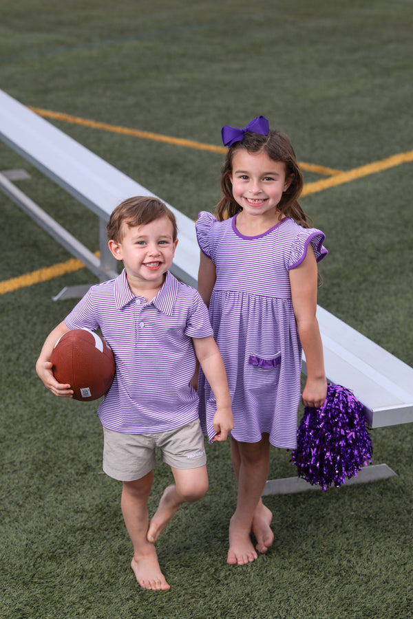 Henry Game Day Polo- Purple Stripe