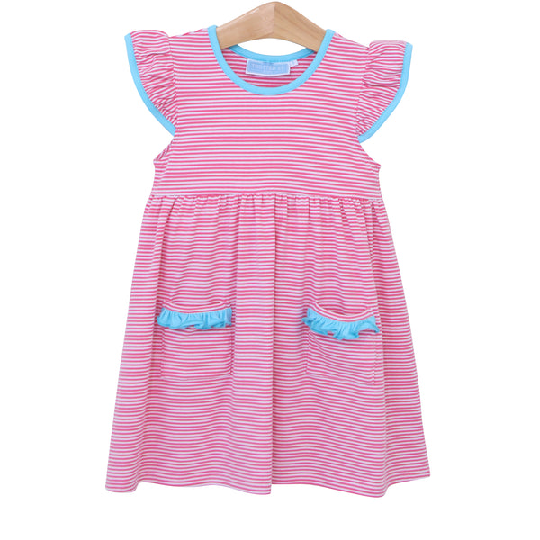 Lucy Dress- Pink Stripe & Aqua