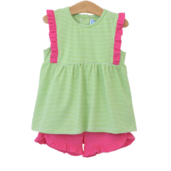Josie Short Set- Lime Green Stripe & Pink
