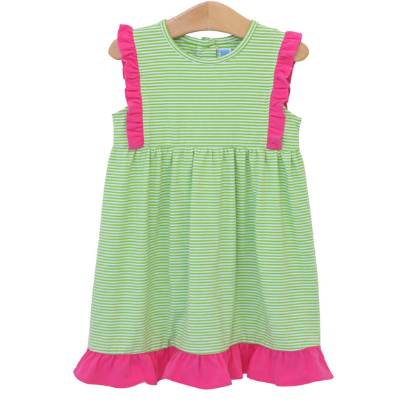 Josie Dress- Lime Green Stripe & Pink