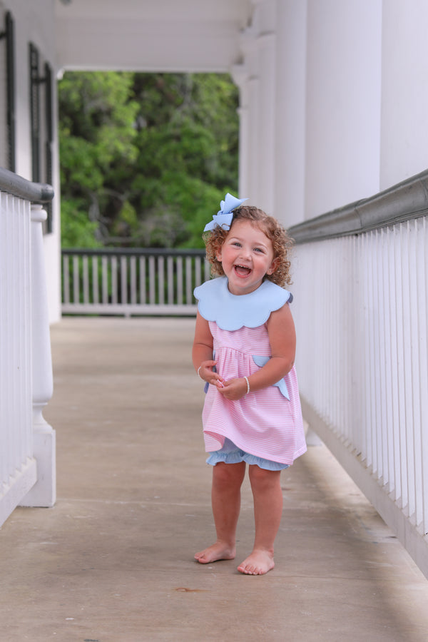 Penelope Bloomer Set- Light Pink Stripe/Light Blue
