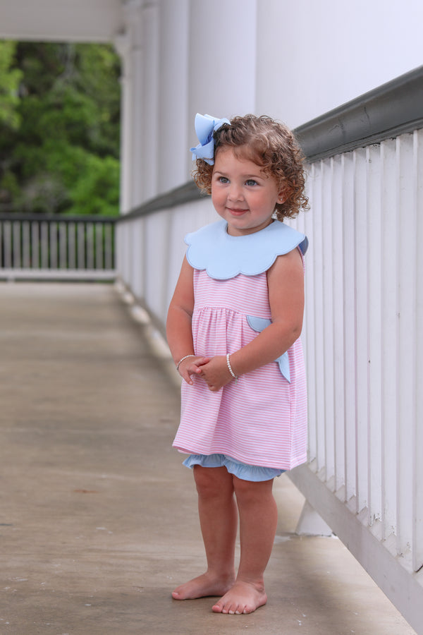 Penelope Bloomer Set- Light Pink Stripe/Light Blue