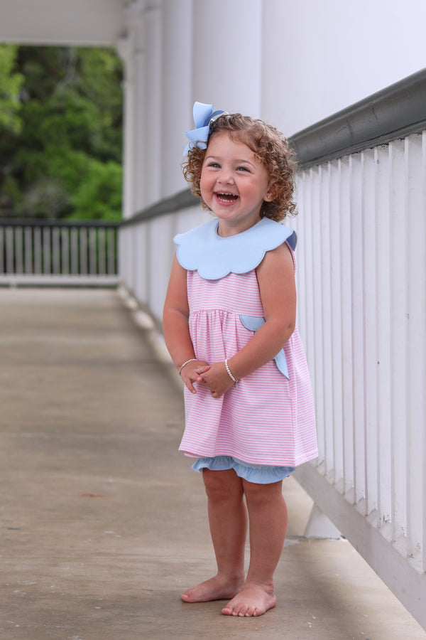 Penelope Bloomer Set- Light Pink Stripe/Light Blue