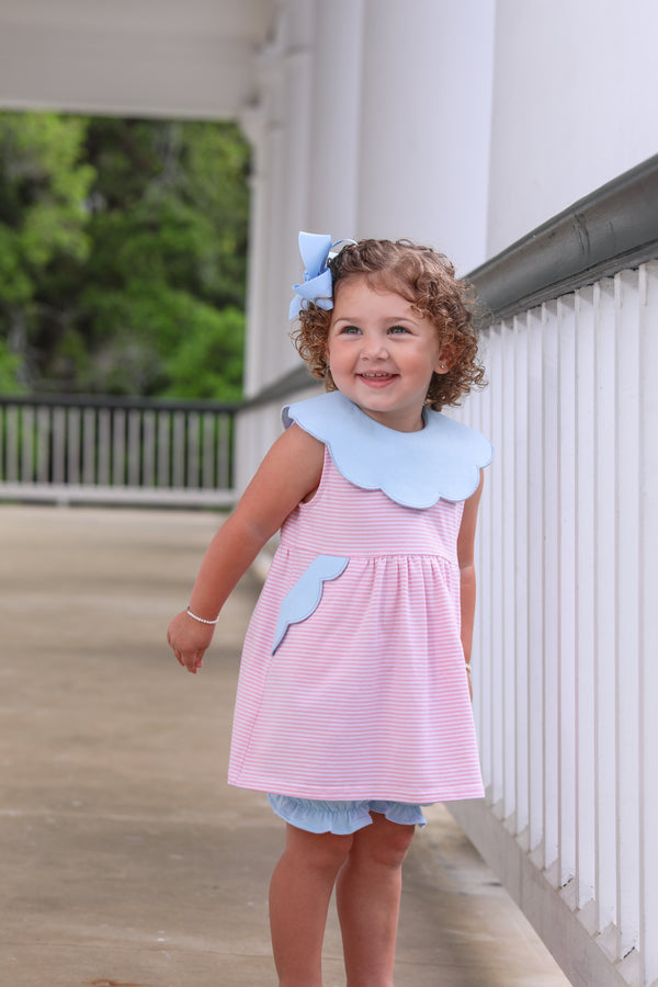 Penelope Bloomer Set- Light Pink Stripe/Light Blue