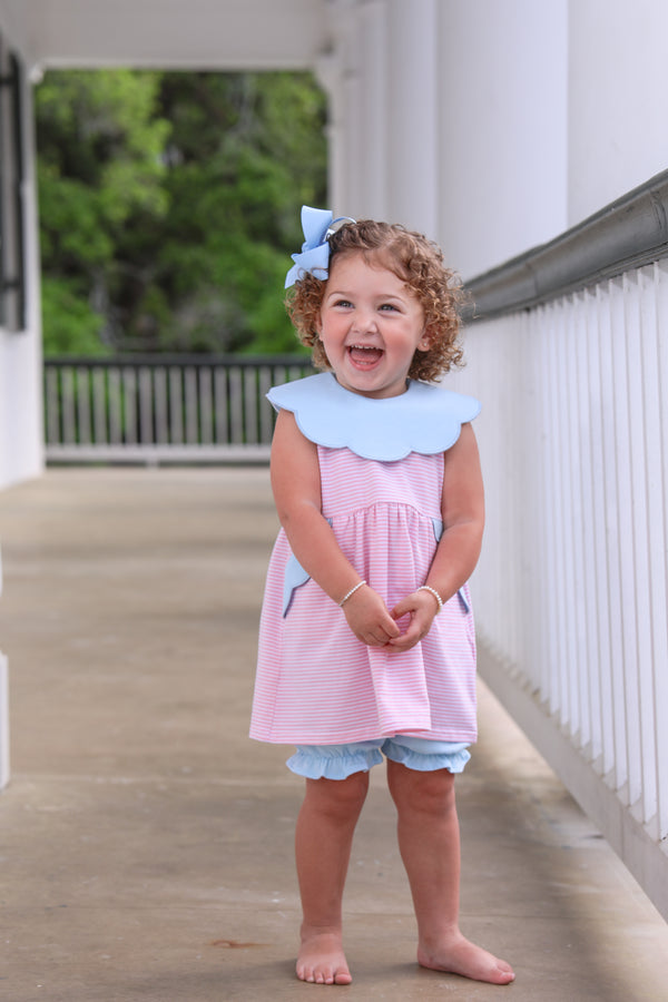 Penelope Bloomer Set- Light Pink Stripe/Light Blue