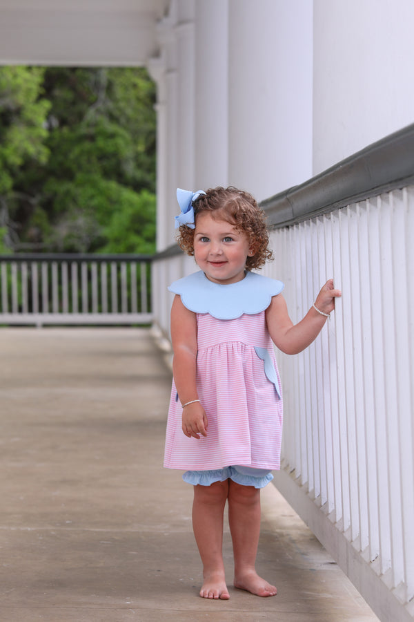 Penelope Bloomer Set- Light Pink Stripe/Light Blue