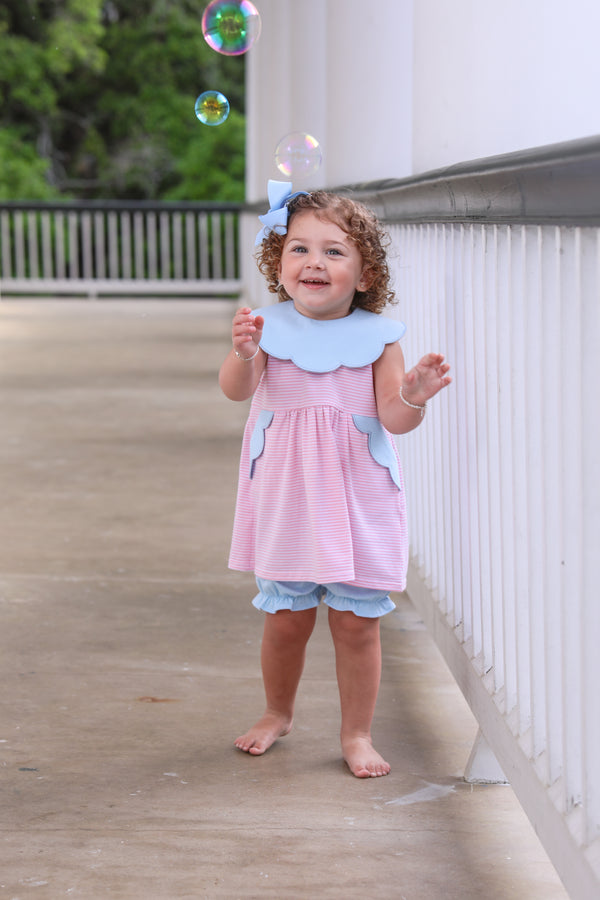 Penelope Bloomer Set- Light Pink Stripe/Light Blue