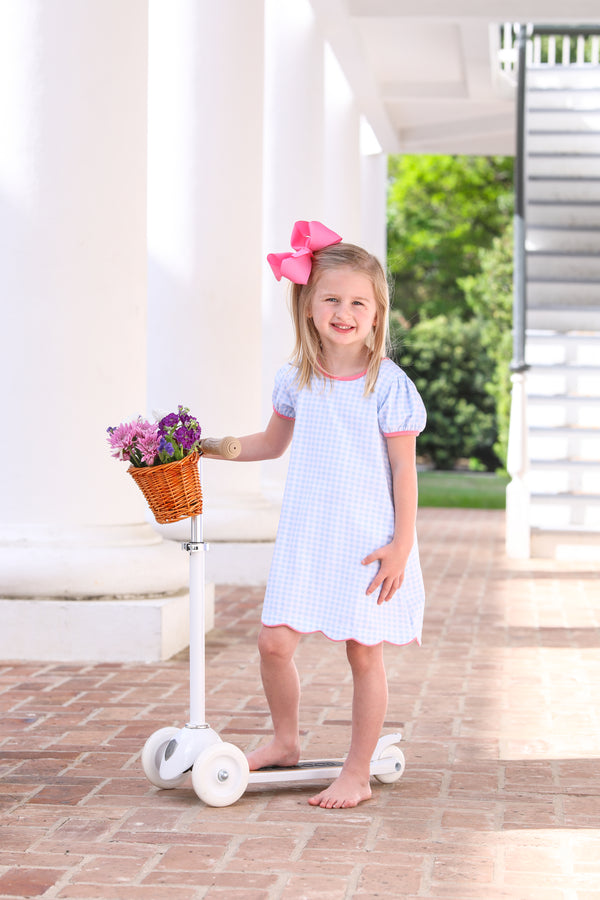 Cecilia Dress- Light Blue Gingham/Pink