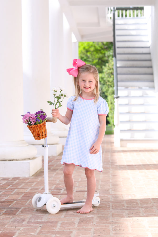 Cecilia Dress- Light Blue Gingham/Pink