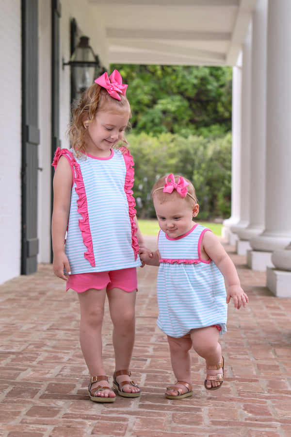 Hazel Short Set- Aqua Stripe/Pink