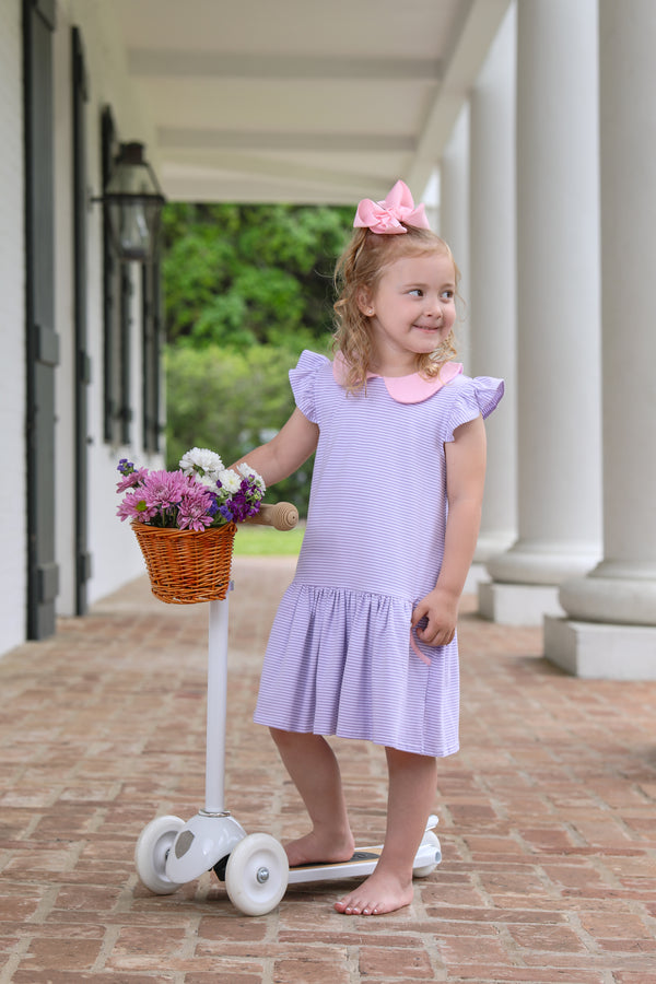 Genevieve Dress- Lavender Stripe/Light Pink