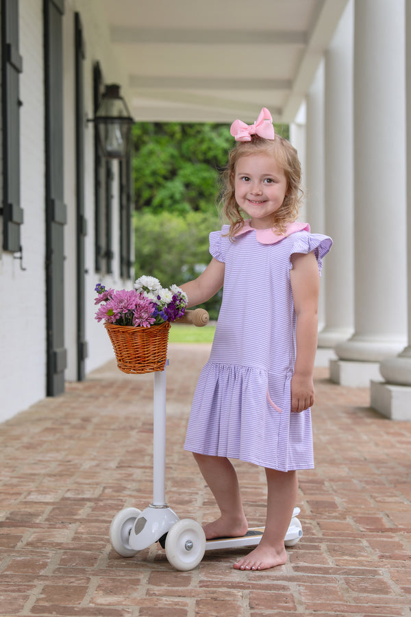 Genevieve Dress- Lavender Stripe/Light Pink