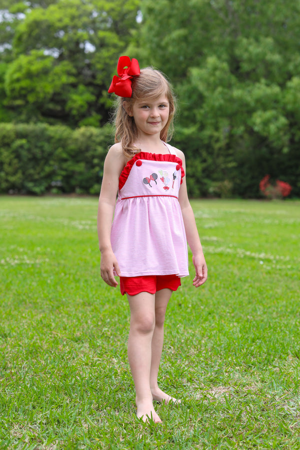 Mouse Embroidery Scalloped Short Set